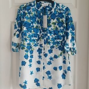 NWT Calvin Klein Blue Floral Tunic Top